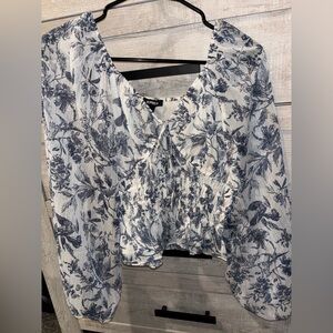 Express White and Blue Floral Blouse